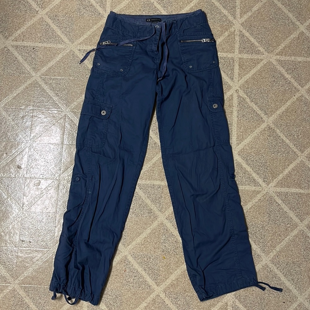 Armani Exchange Navy Blue Cargo Pants Size 0 Snap Zip Front Lots of Pockets